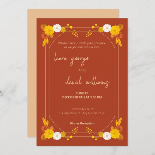 Klassiek bruiloft thema kaart (Voorkant / Achterkant)