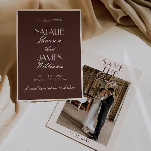 Klassiek Bruin Chocolade Oud Geld Foto Bruiloft Save The Date