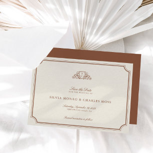 Klassiek Bruin/Ecru Huwelijk Monogram Sla de datum