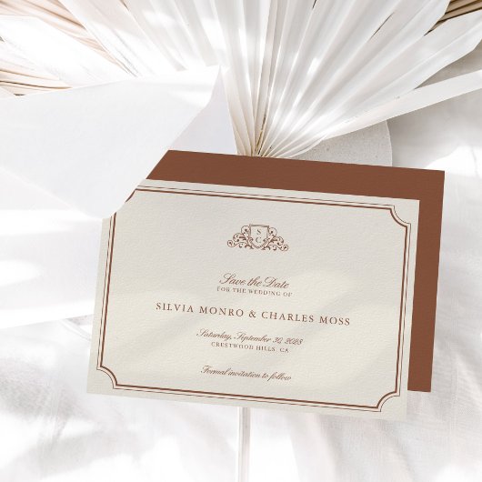 Klassiek Bruin/Ecru Huwelijk Monogram Sla de datum