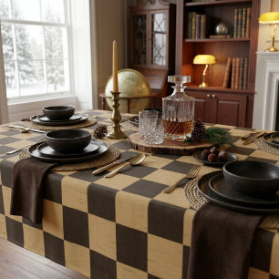 Klassiek bruin en beige dambordpatroon tafelkleed