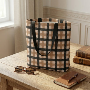 Klassiek bruin en zwart gestructureerd ruitpatroon tote bag