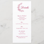 Klassiek Burgundy bruiloftsmenu met bloemaccent Menu (Achterkant)