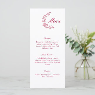 Klassiek Burgundy bruiloftsmenu met bloemaccent Menu