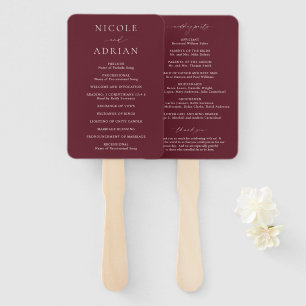 Klassiek Burgundy Elegant Huwelijksprogramma Handwaaier