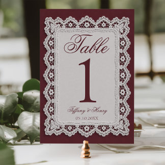 Klassiek Burgundy Kant Kleedje Bruiloft Tafel Numm Kaart