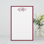 Klassiek Burgundy Rood Monogram Briefpapier (Staand voorkant)