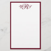Klassiek Burgundy Rood Monogram Briefpapier (Voorkant)