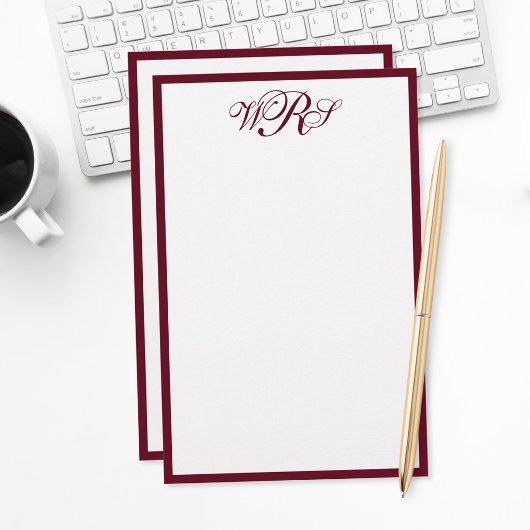 Klassiek Burgundy Rood Monogram Briefpapier