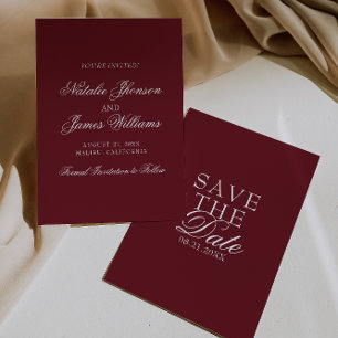 Klassiek Burgundy Witte Fancy Oude Geld Huwelijk Save The Date