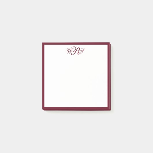 Klassiek Burgundyrood Monogram Post-it® Notes (Voorkant)
