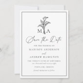 Klassiek Calla Lily Monogram Huwelijk Save The Date (Voorkant)