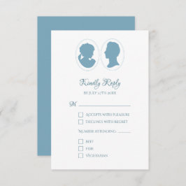 Klassiek cameo Regency Blue Wedding RSVP Kaartje