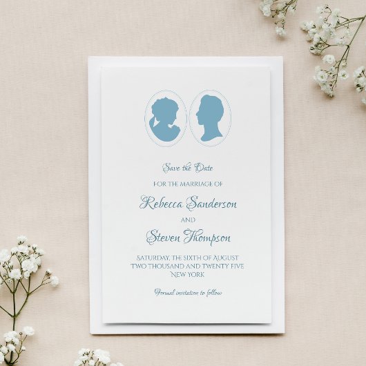 Klassiek cameo Regency Blue Wedding Save The Date