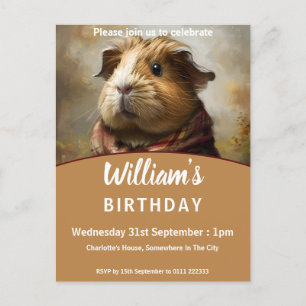 Klassiek cavia portret verjaardagsfeestje uitnodiging briefkaart