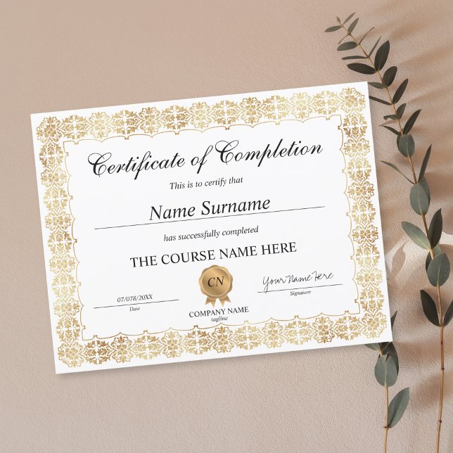 Klassiek certificaat van voltooiing Award Diploma (CERTIFICATE WITH GOLDEN VICTORIAN BORDER)