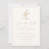Klassiek Champagne Calla Lily Monogram Huwelijk Save The Date (Voorkant)