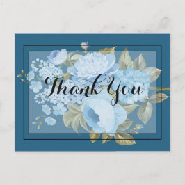 Klassiek chic blauw bloemmotief Dank je Briefkaart