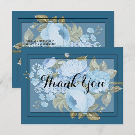 Klassiek chic blauwe bloemen  Dank je Briefkaart (Voorkant / Achterkant)