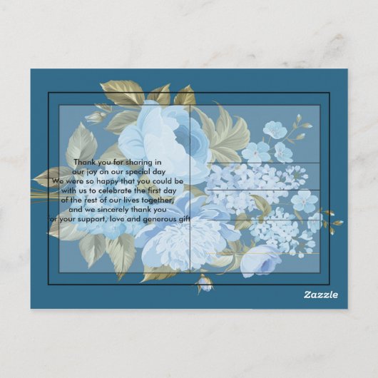 Klassiek chic blauwe bloemen  Dank je Briefkaart (Achterkant)