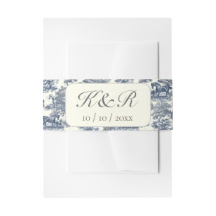 Klassiek Chic Elegant Blauw Paard Toile Naam Initi Uitnodigingen Wikkel