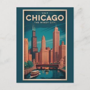Klassiek Chicago Illinois Winderige Stad Silhouet Briefkaart