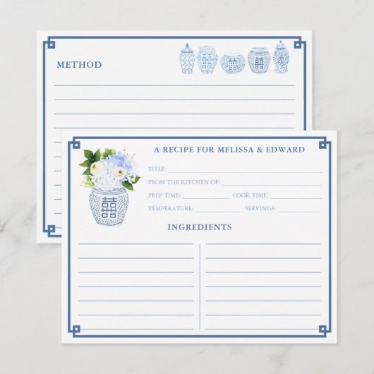 Klassiek Chinees blauw & wit vaasrecept Kaart (Voorkant / Achterkant)
