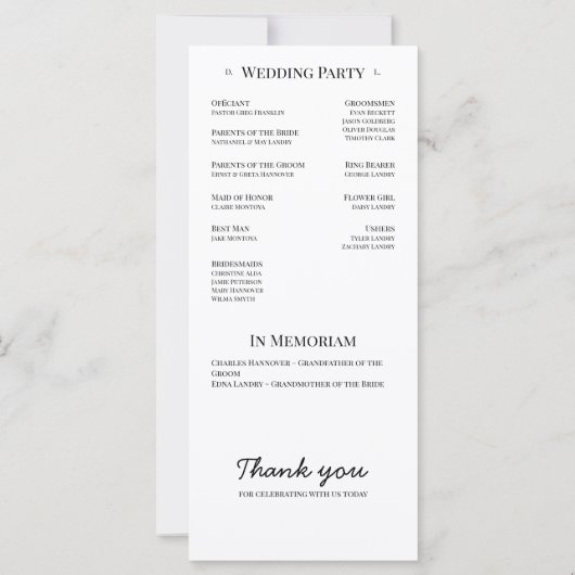 Klassiek chique huwelijksprogramma (Achterkant)