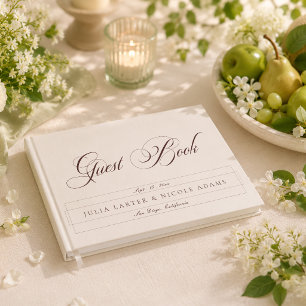 Klassiek Choco Bruin Ivoor Calligrafie Bruiloft Gastenboek