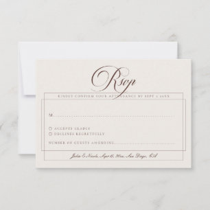 Klassiek Choco Bruin Ivoor Calligrafie Bruiloft RSVP Kaartje