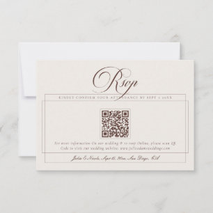 Klassiek Choco Bruin Ivoor Calligrafie QR Bruiloft RSVP Kaartje