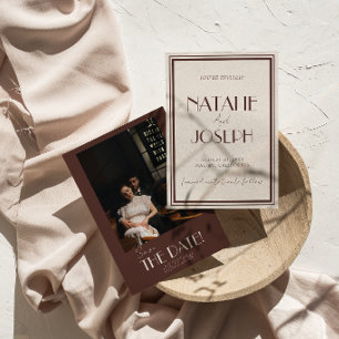 Klassiek Chocolade Bruin Oud Geld Foto Bruiloft Save The Date