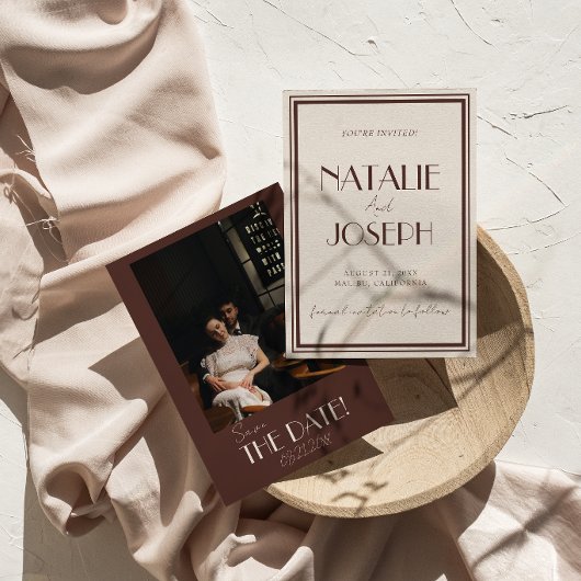 Klassiek Chocolade Bruin Oud Geld Foto Bruiloft Save The Date