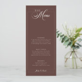 Klassiek chocolade ivoor kalligrafie trouwmenu menu (Staand voorkant)