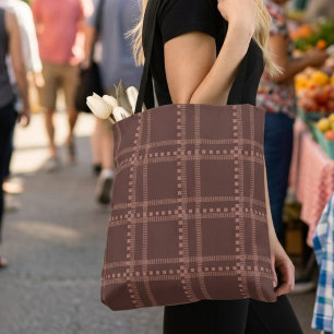 Klassiek chocoladebruin en mauve geometrisch gerui tote bag