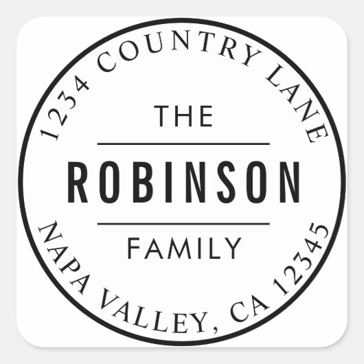 Klassiek cirkel logo familienaam retouradres vierkante sticker (Voorkant)