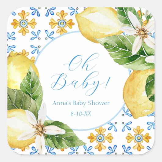 Klassiek citroen babyshower favor vierkante sticker (Voorkant)