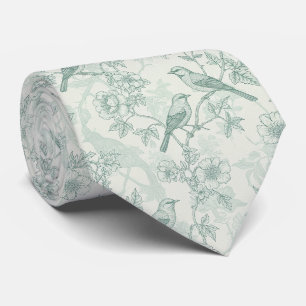 Klassiek Crème Munt Vogel Tuin Toile Patroon Stropdas