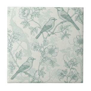 Klassiek Crème Munt Vogeltuin Toile Patroon Tegeltje