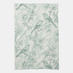 Klassiek Crème Munt Vogeltuin Toile Patroon Theedoek