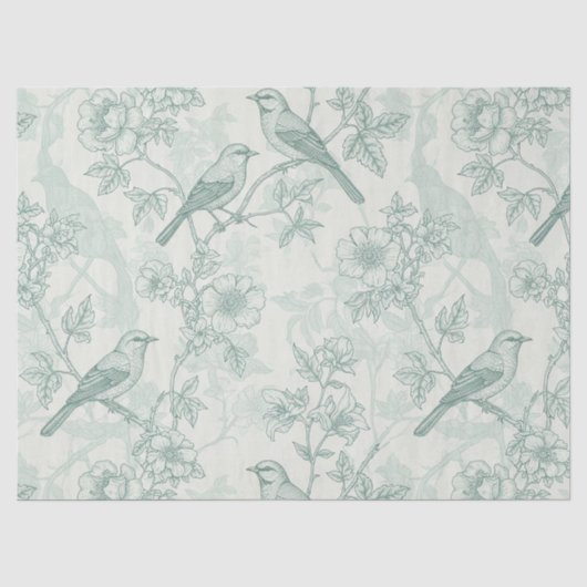 Klassiek Crème Munt Vogeltuin Toile Patroon Tissuepapier (Voorkant)