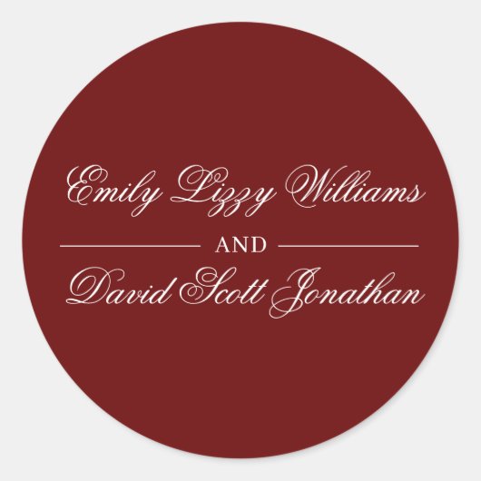 Klassiek Crimson Red Kalligrafie Script Ronde Sticker (Voorkant)