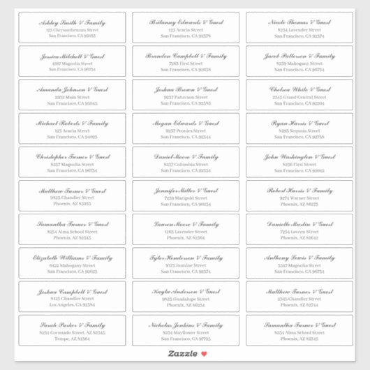 Klassiek Cursief Script Bruiloft Gast Namen Adres Sticker (Vel)