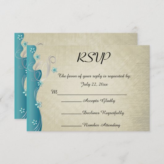  klassiek curvy ontwerp | Turkoois RSVP Kaartje (Voorkant / Achterkant)