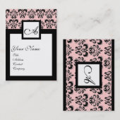 KLASSIEK DAMASKUS VIERKANT MONOGRAM, roze Visitekaartje (Voorkant / Achterkant)