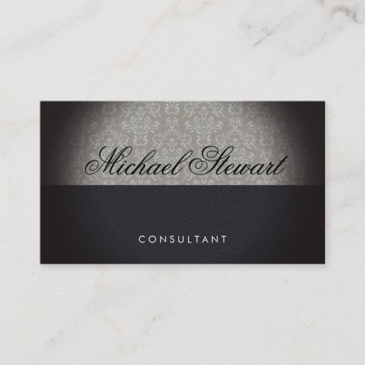 Klassiek Damaspatroonzwart leder Visitekaartje (Voorkant)