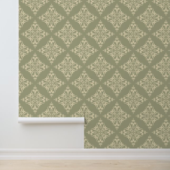 Klassiek damast grijs & licht beige behang (Applicatie)