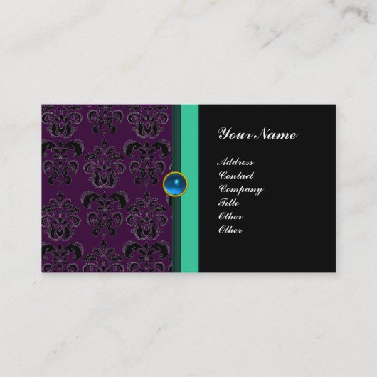 KLASSIEK DAMAST MONOGRAM ,zwarte saffier Visitekaartje (Voorkant)