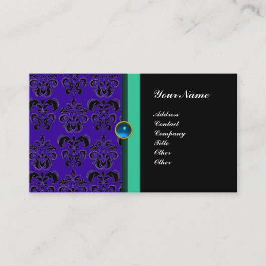 KLASSIEK DAMAST MONOGRAM ,zwarte saffier Visitekaartje (Voorkant)