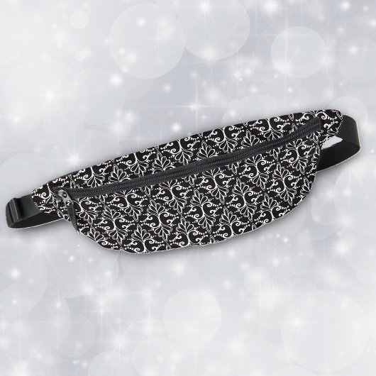 Klassiek damast patroon in zwart wit met rollen heuptasje